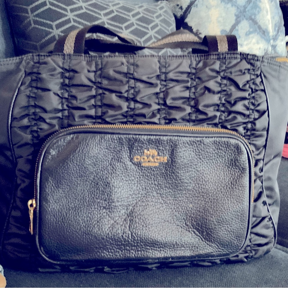 Navy Blue Leather Tote Coach Bag